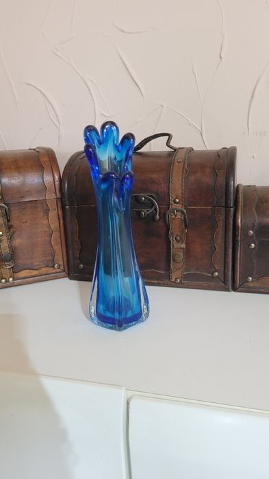 Piękny niebieski wazon murano vintage prl