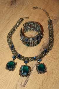 Komplet biżuterii z kamieniami bransoletka kolia łańcuszek