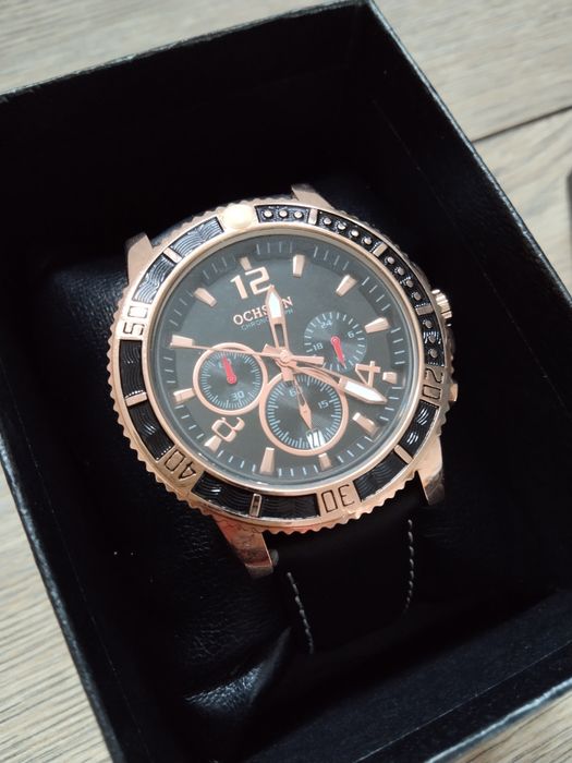 Zegarek męski Ochstin złoty czarny różowe złoto chronograf stoper styl