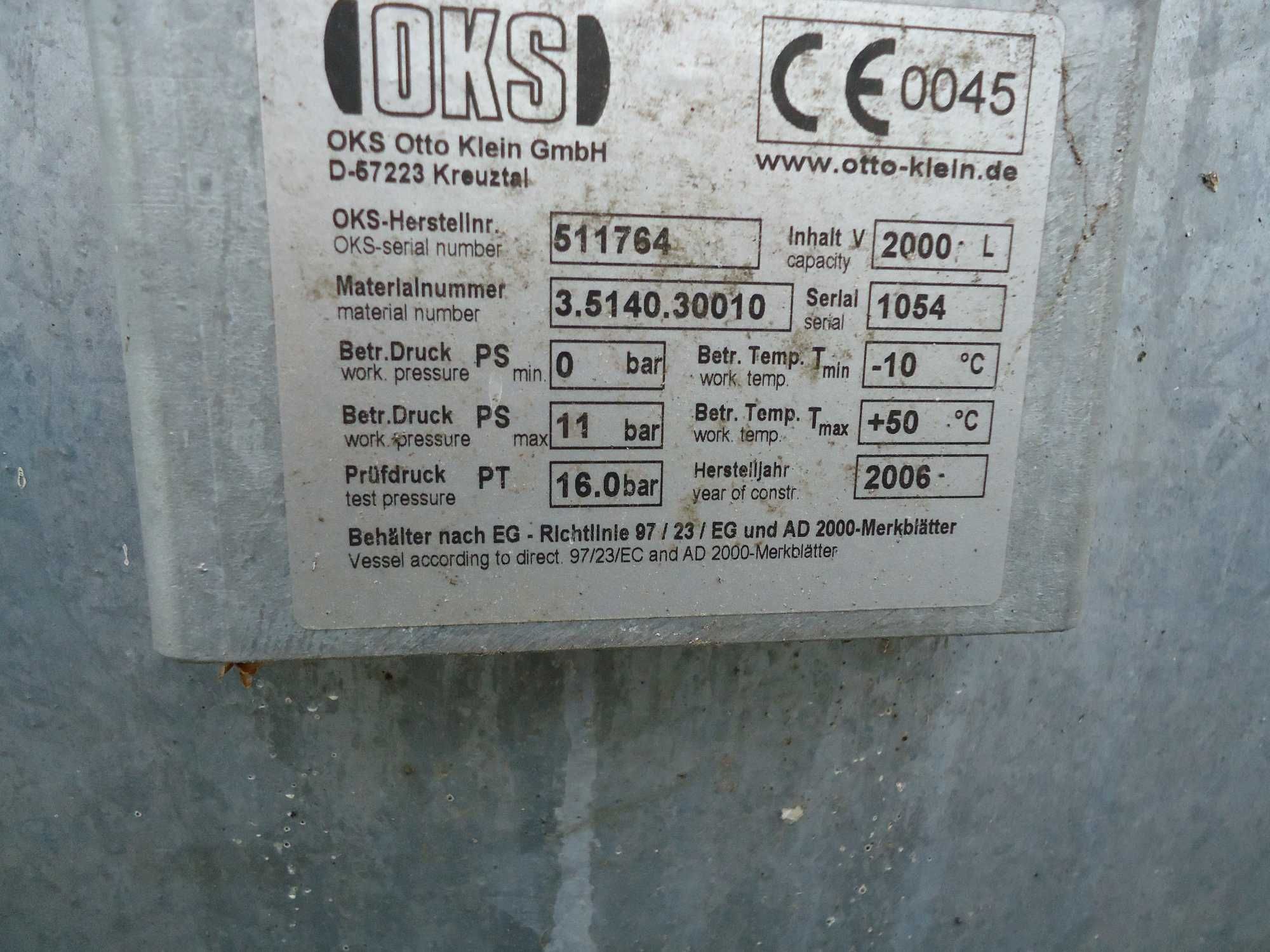 Zbiornik hydrofor kompresor 2000L ocynkowany ciśnieniowy ŁADNY 16 bar