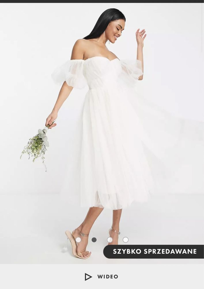 Sukienka na poprawiny suknia ślubna 36/34 Lace & Beads rękawki midi