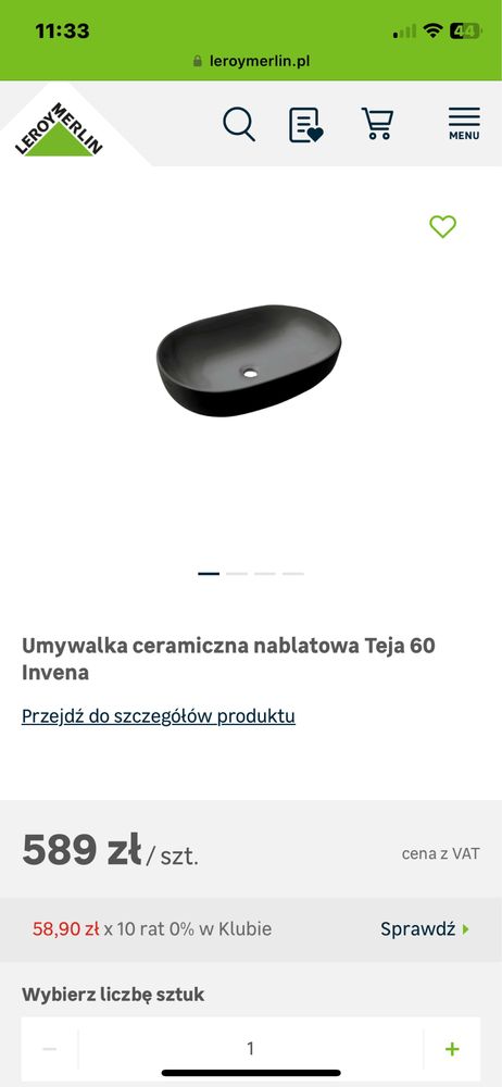 Umywalka ceramiczna nablatowa Teja 60 Invena