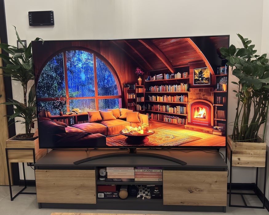 Szafka RTV MALWA 140 cm – Antracyt / Dąb Artisan – stan bardzo dobry