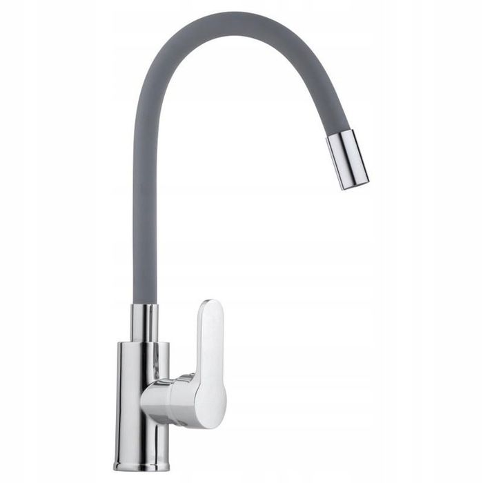 Bateria Kuchenna Stojąca Elastyczna Wylewka Kran Gumowa Szara Chrom