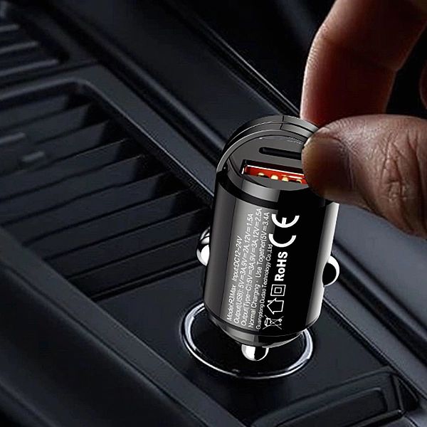 Mini ładowarka samochodowa Dudao R3MAX 48W QC PD - czarna