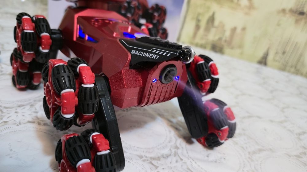 Іграшка на подарунок робот собака 8 коліс червоний з підсвічування