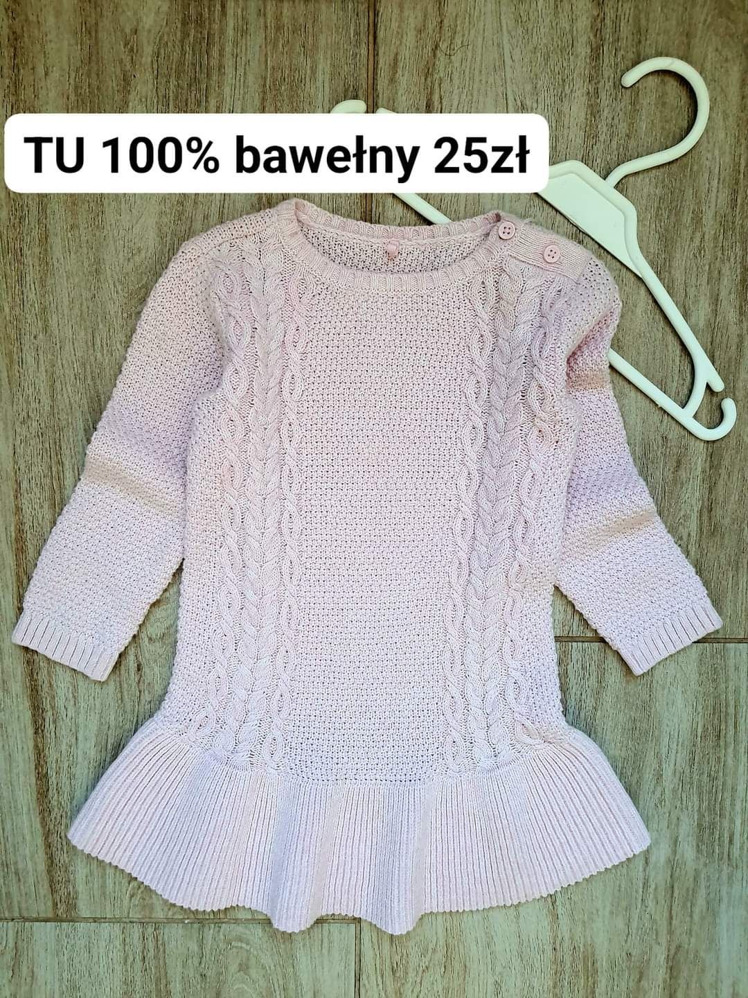 Sukienka sweterkowa z baskinką TU 80cm 9-12 miesięcy 100% bawełny