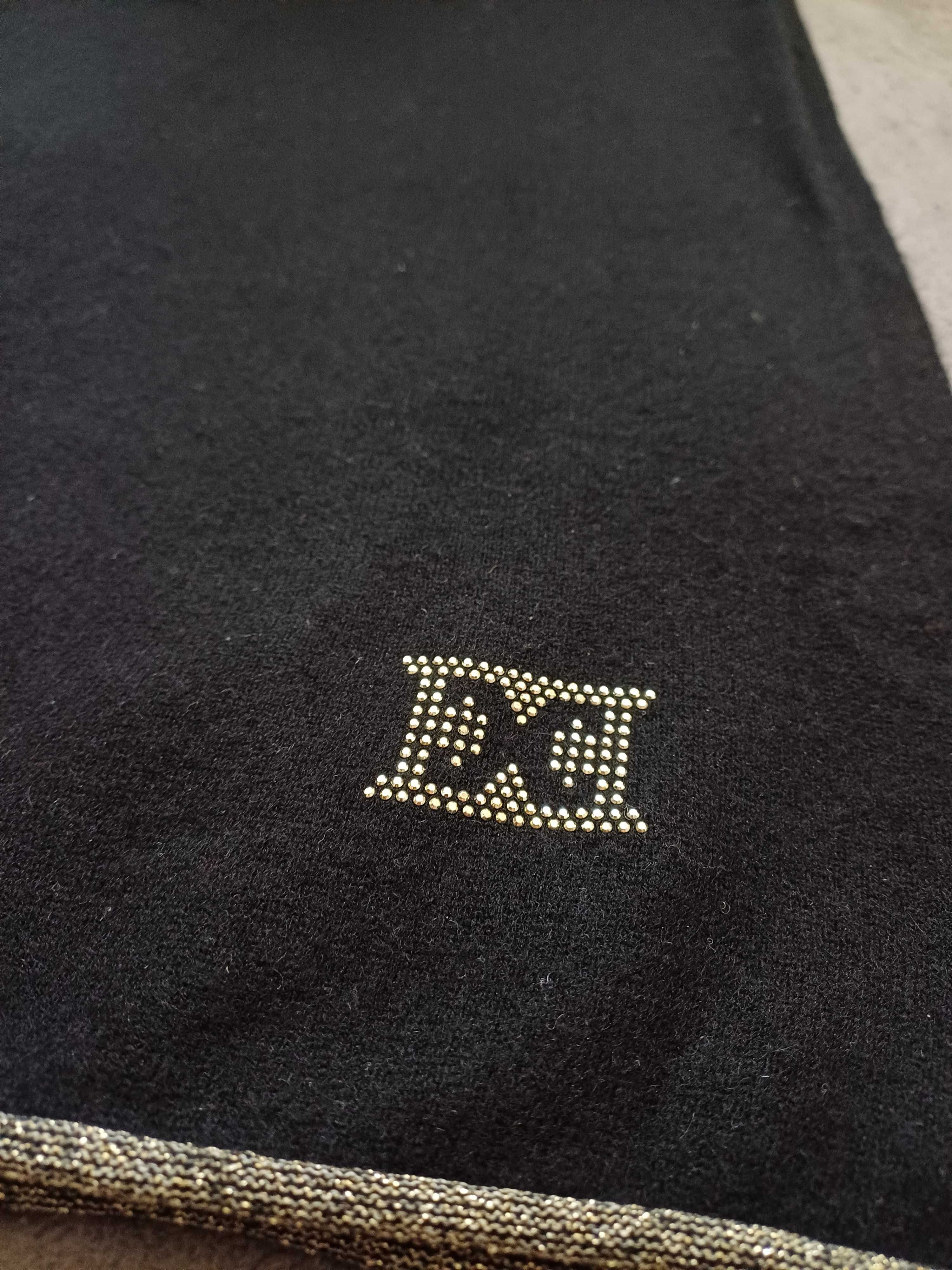 Escada czarny szal wełna kaszmir monogram