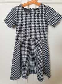 Sukienka H&M dla dziewczynki czarno-biała w pepitkę, rozm. 110-116