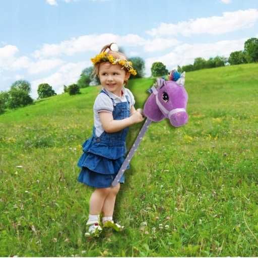 Koń na kijku hobby horse fioletowy głowa konia na kiju z dźwiękiem