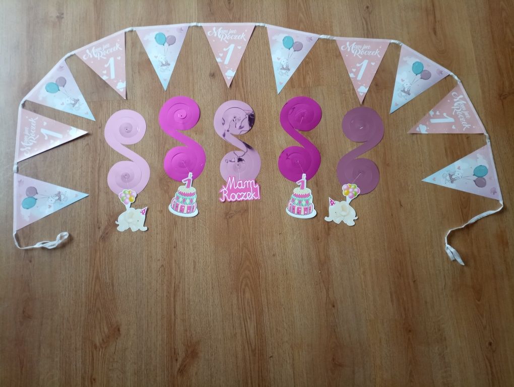Girlanda, dekoracje na roczek, 1 urodziny dla dziewczynki