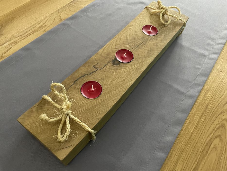 Drewniany rustykalny świecznik dębowy boho prezent dekoracja