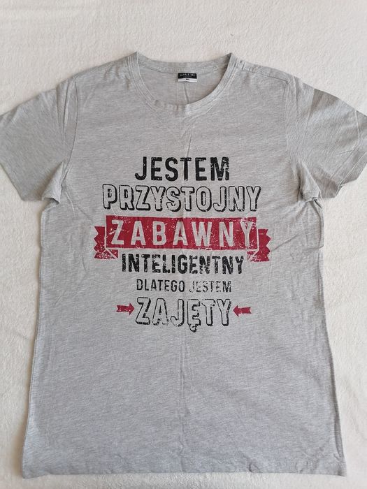 Szary męski T-shirt XXL z zabawnym napisem