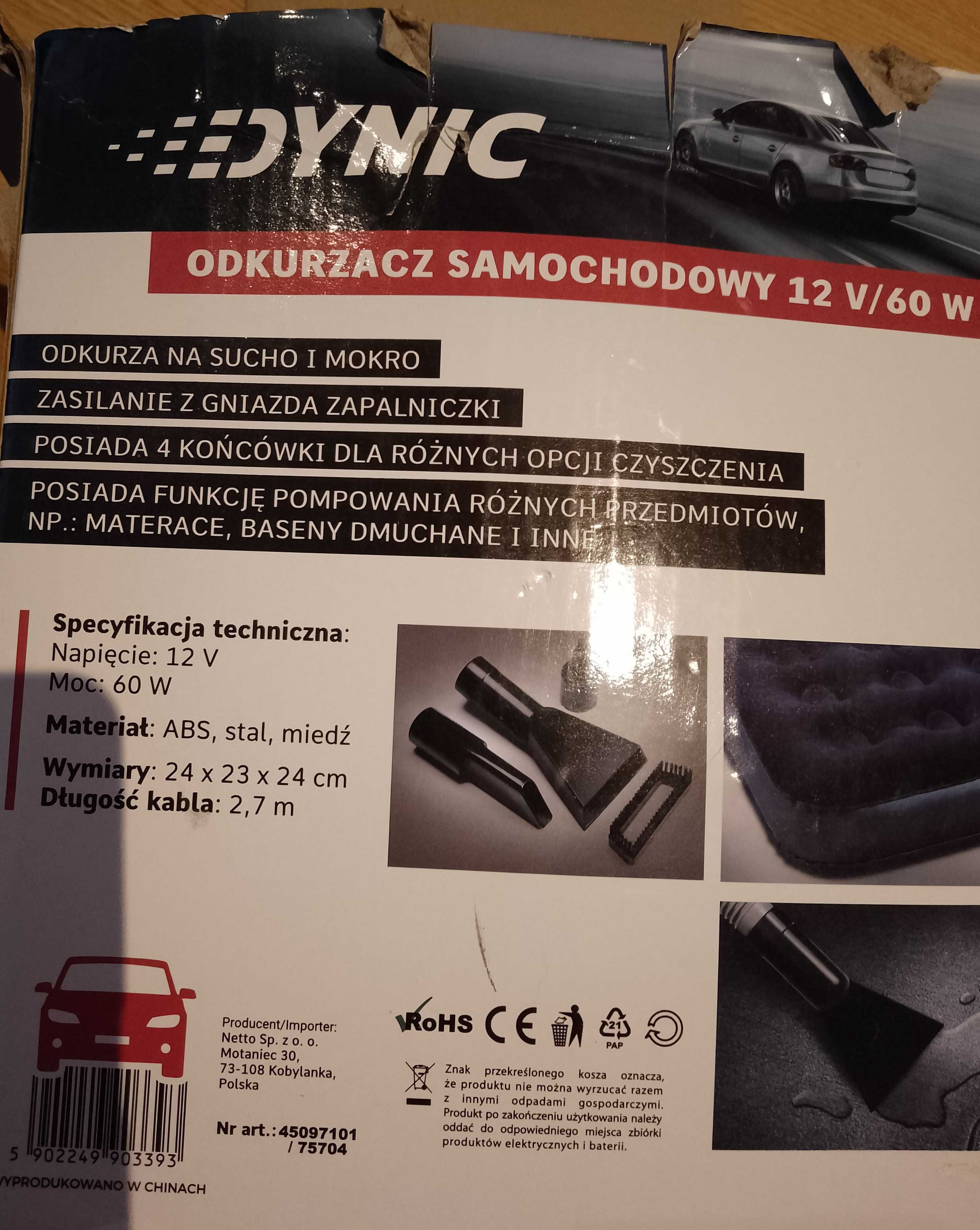 Odkurzacz samochodowy dynic 12v / 60 W