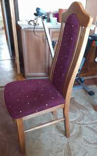 Krzesła drewniane z tapicerką, bordo z kropkami ecru