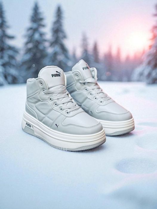 Женские кожаные зимние кроссовки Puma/зимові черевики пума на платформ