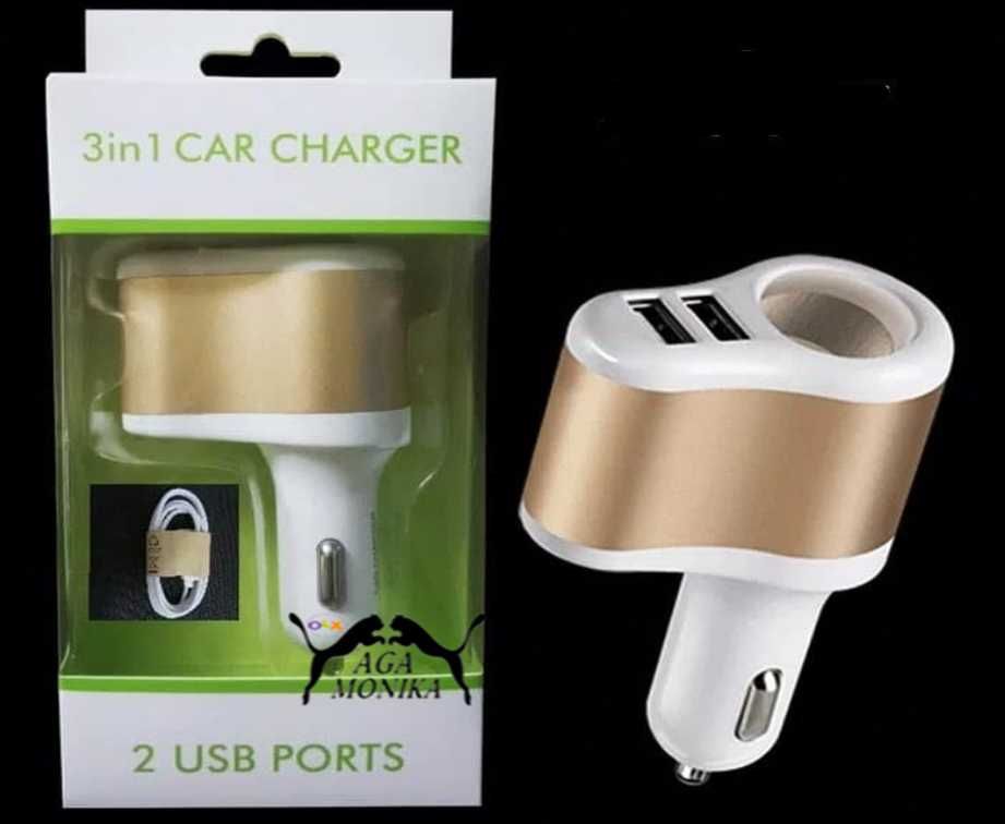 Ładowarka Samochodowa 2 Porty USB Z Gniazdem Zapalniczki 12/24 V