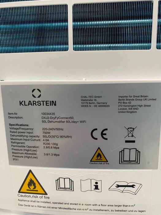 Осушувач повітря 50л Smart з Німечини Klarstein DryFy Connect 10034435