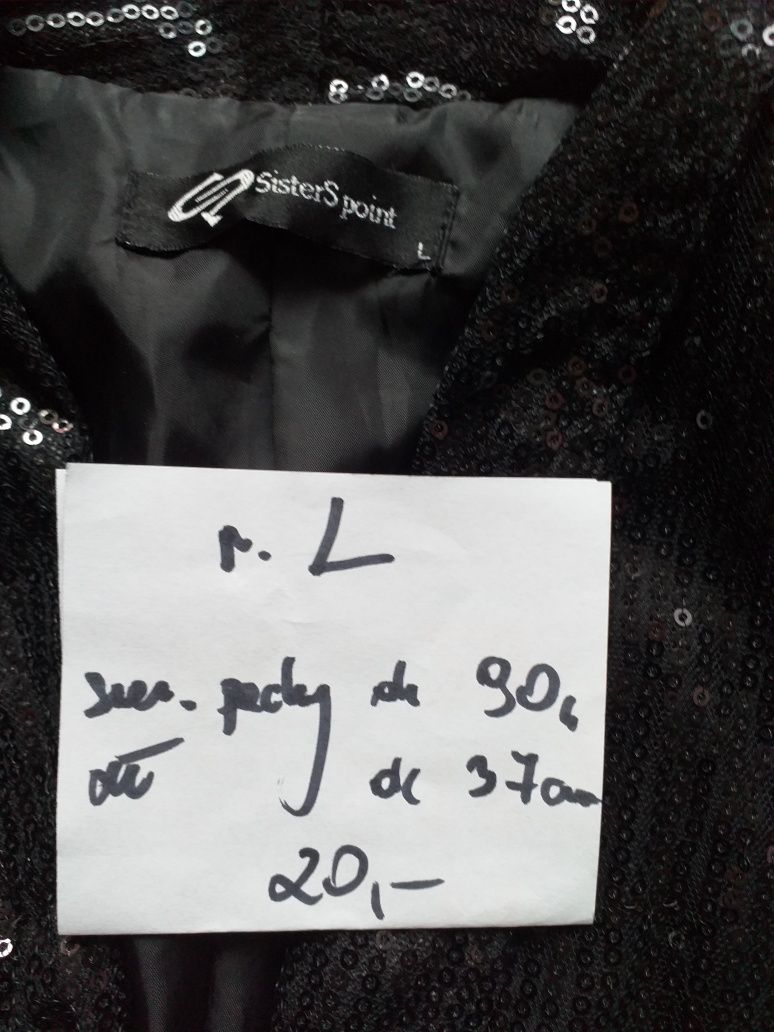 Cekinowe bolerko r.L,spodnie Reserved  m/l,elegancką bluzeczka r s/m