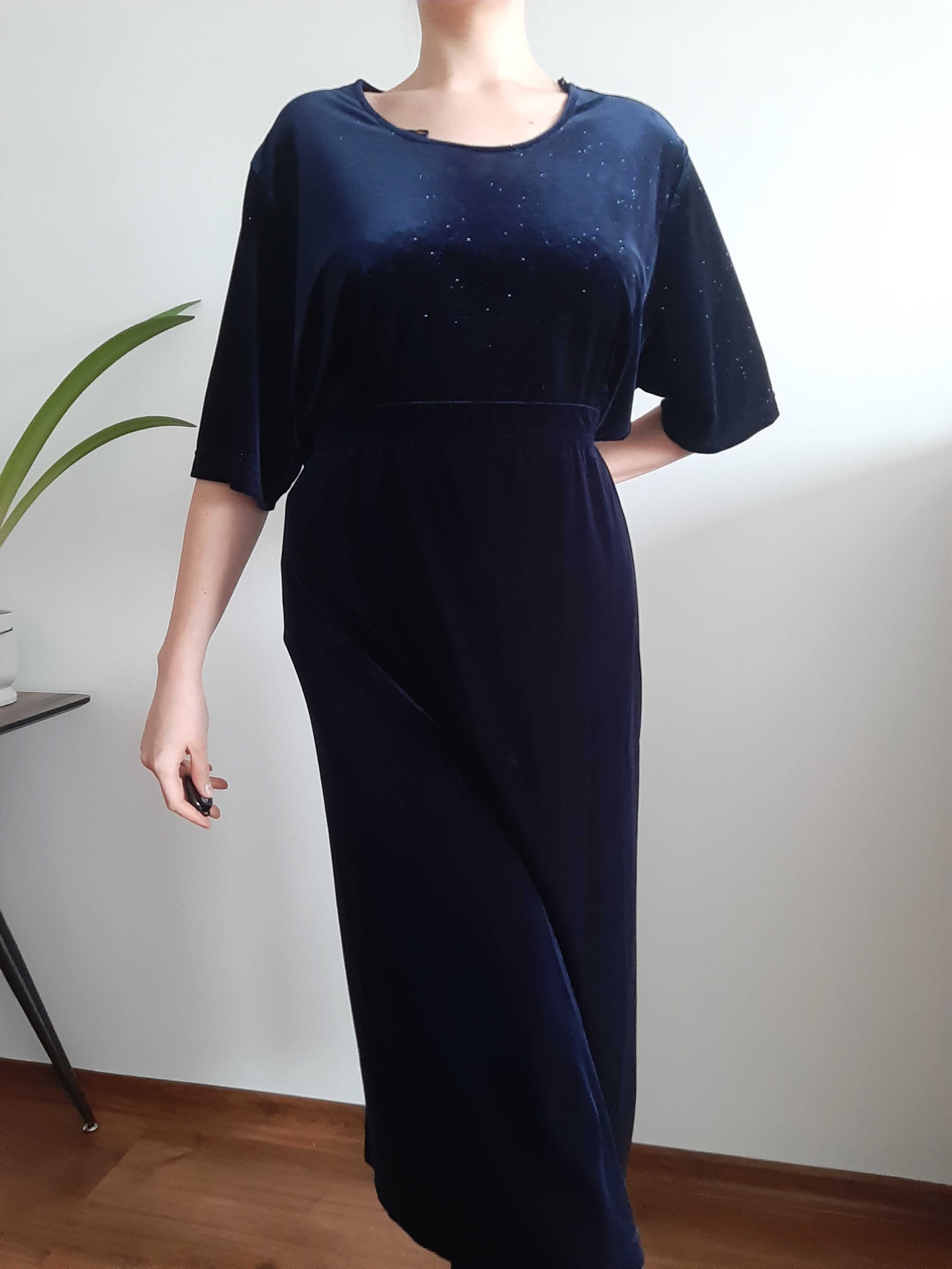 Sukienka kostium plus size  granatowa z brokatem połyskująca C&A 52-54