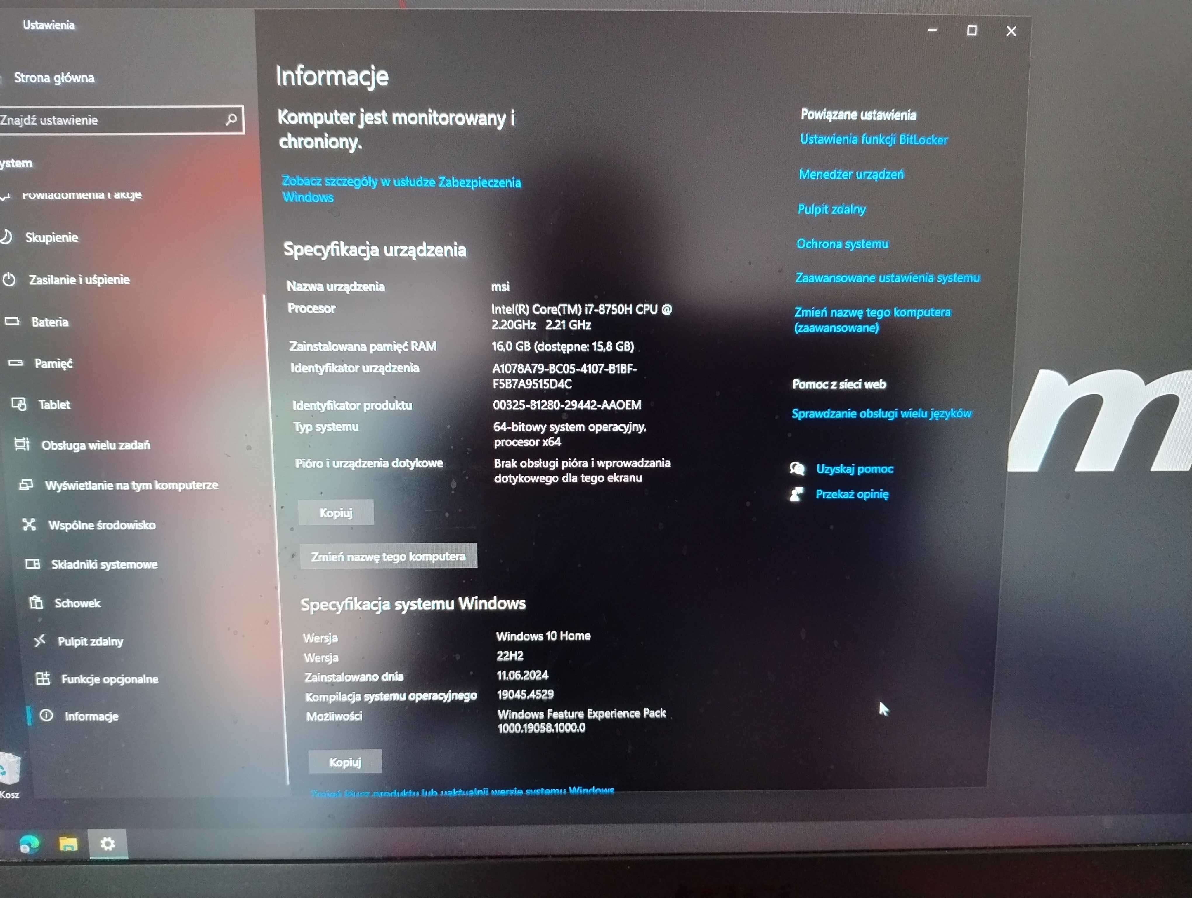 MSI GE75 Raider 8SG-054PL (i7+RTX2080+16GB RAM)