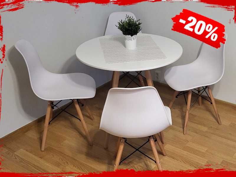 Profesjonalny STÓŁ Rustykalny 80cm + 2 Białe Krzesła Skandynawski -20%
