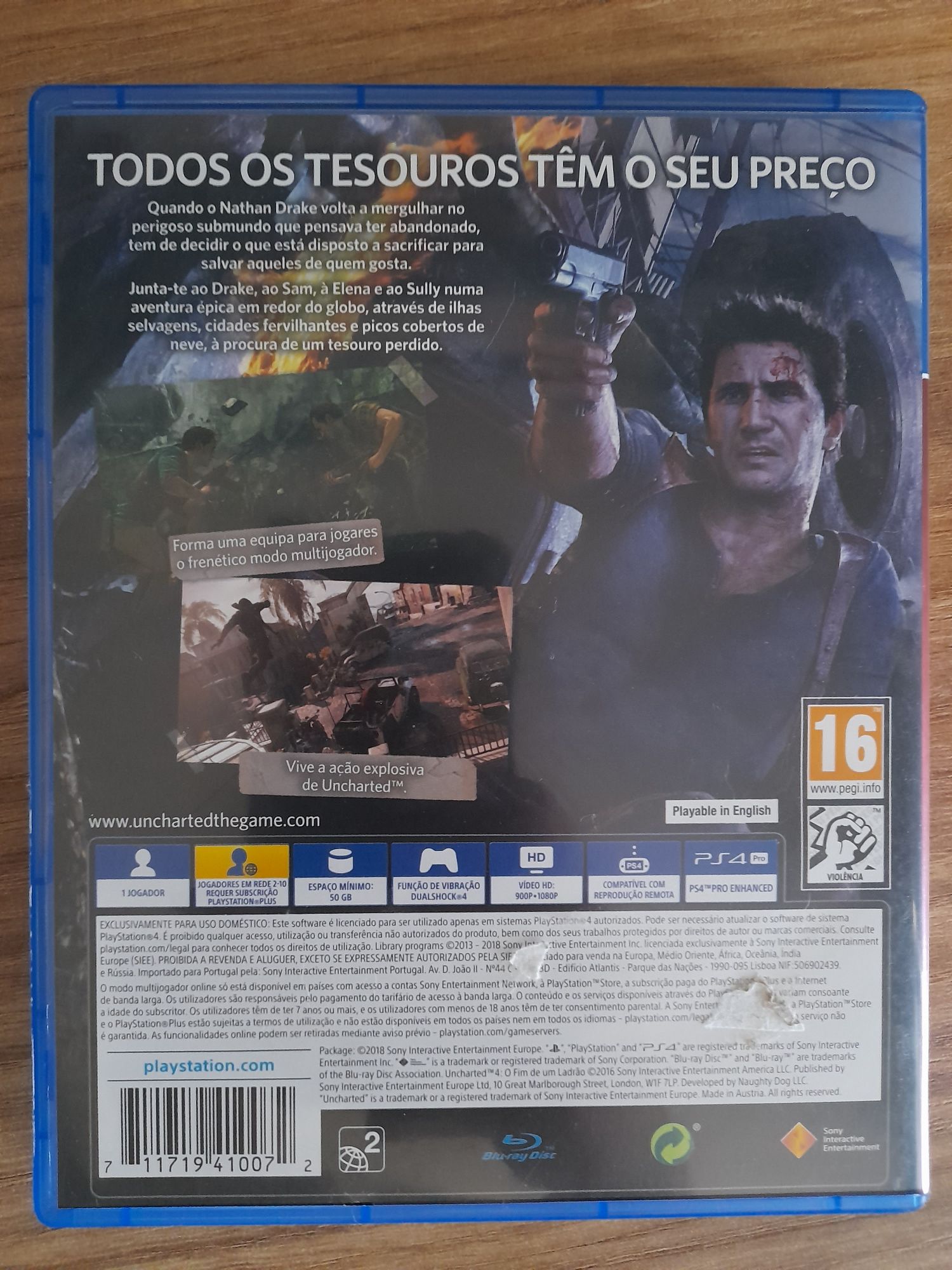 Uncharted 4 para PS4 em ótimo estado