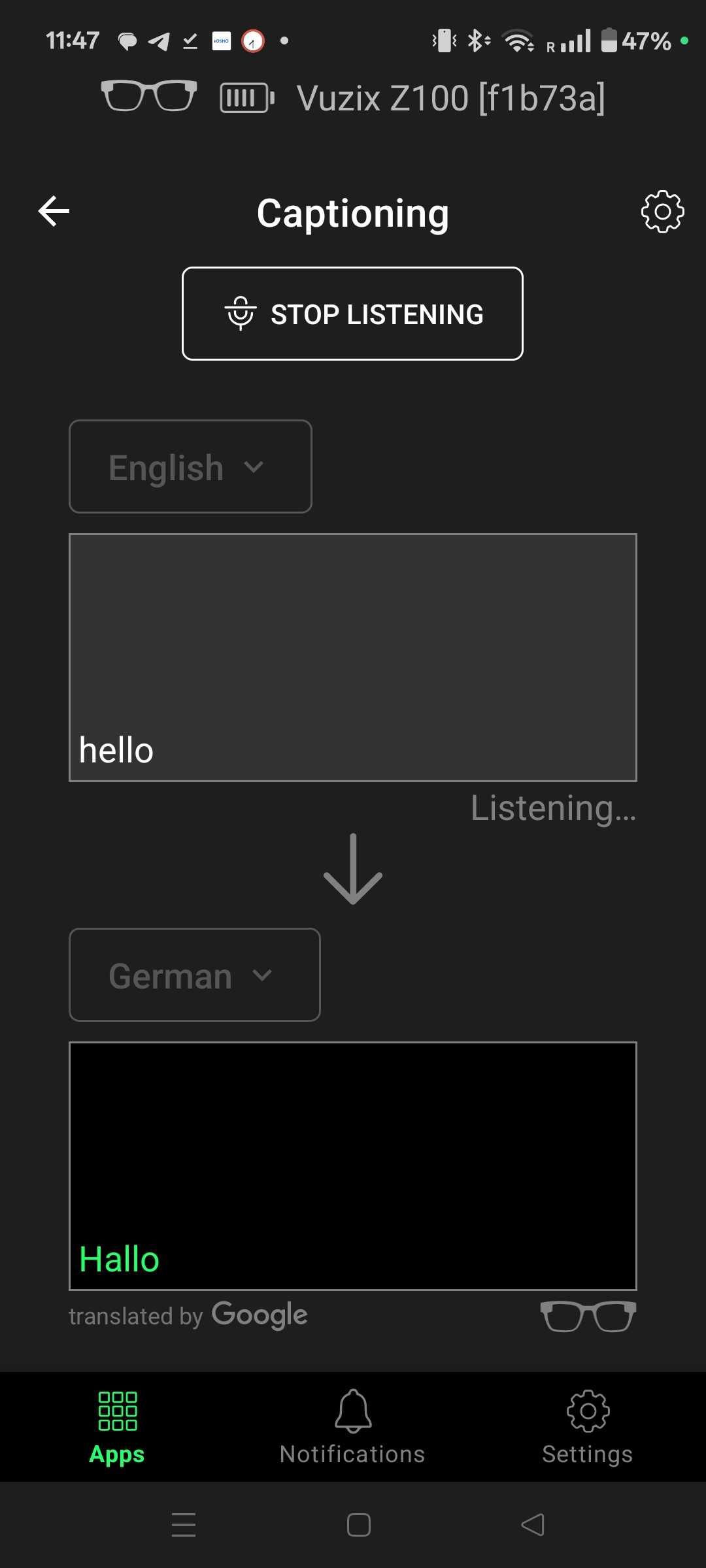 Óculos inteligentes vuzix z100 subtitle glasses