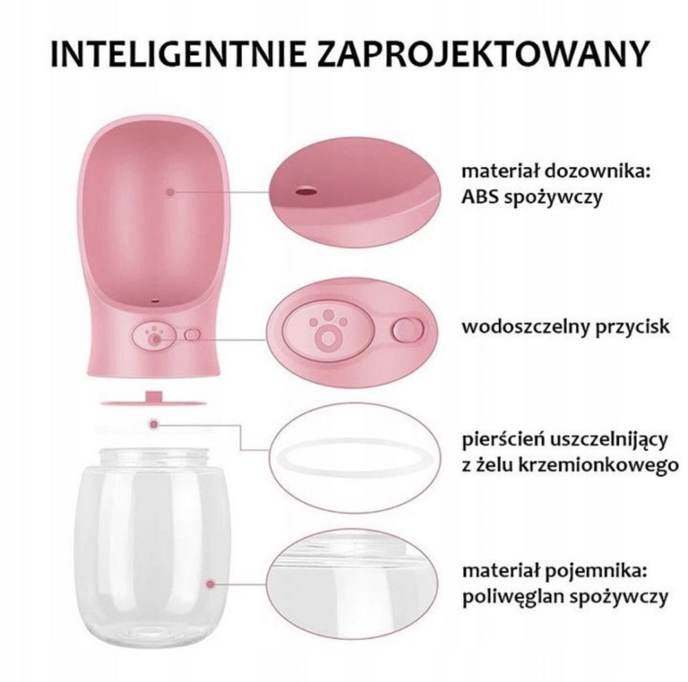 Butelka Poidło Miska Dla Psa Turystyczna Na Wodę Bidon, biały 0,55 l