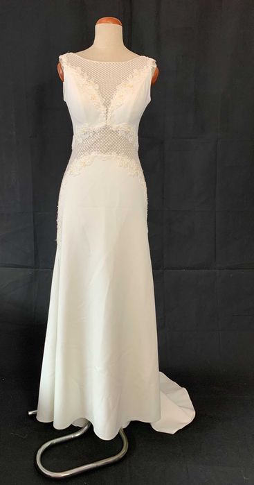 Nowa Ponadczasowa Suknia Ślubna M 38 Ivory Złoty Akcent Satyna Linia A