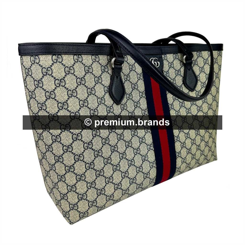 Torebka Gucci Ophidia GG Medium Tote granatowa skóra naturalna/canvas