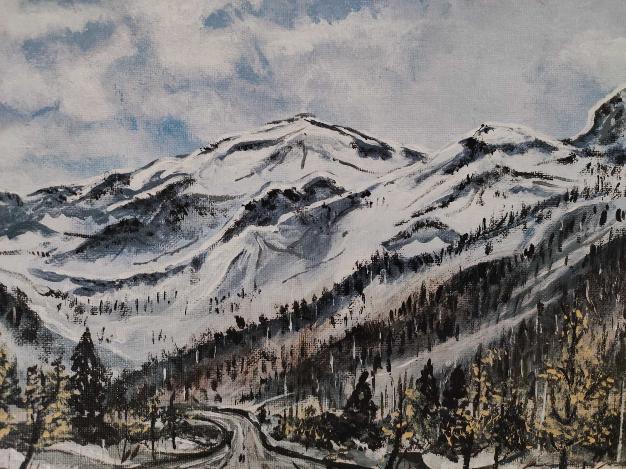 Ręcznie malowany obraz na płótnie - Góry