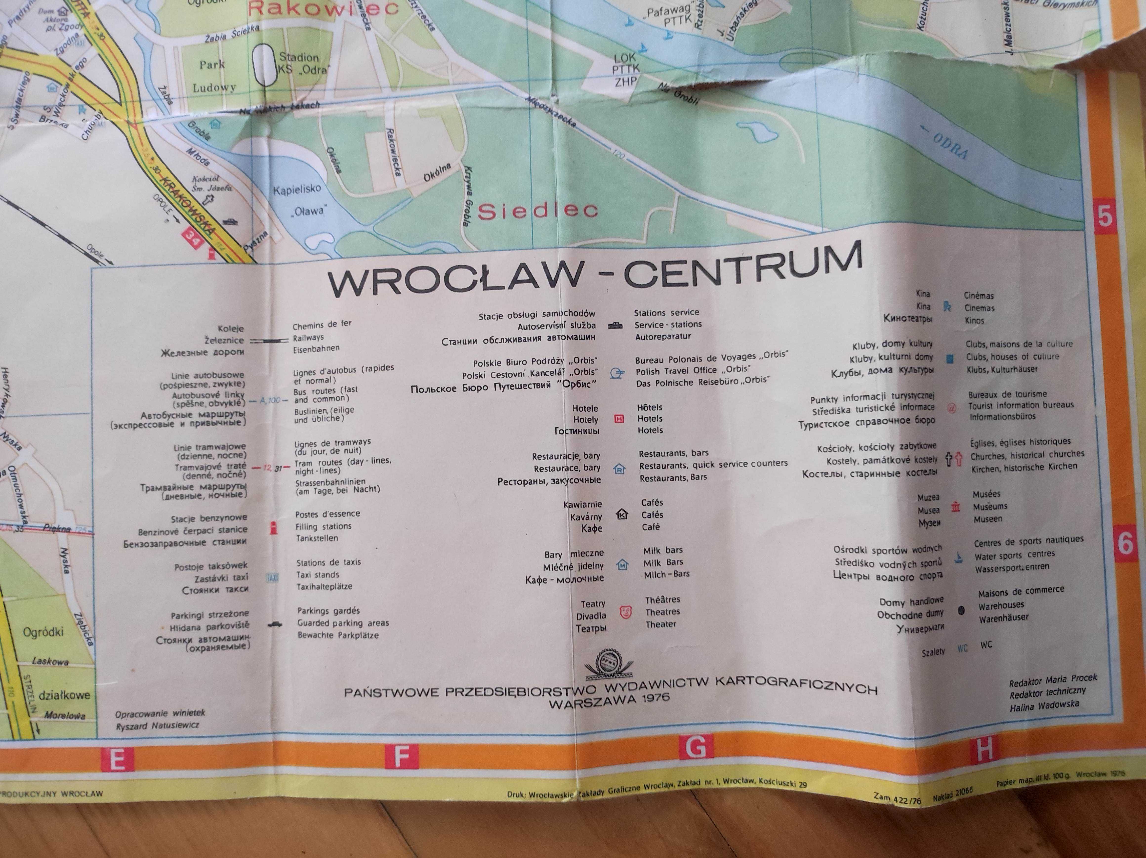 Mapa z 1976r. centrum Wrocławia