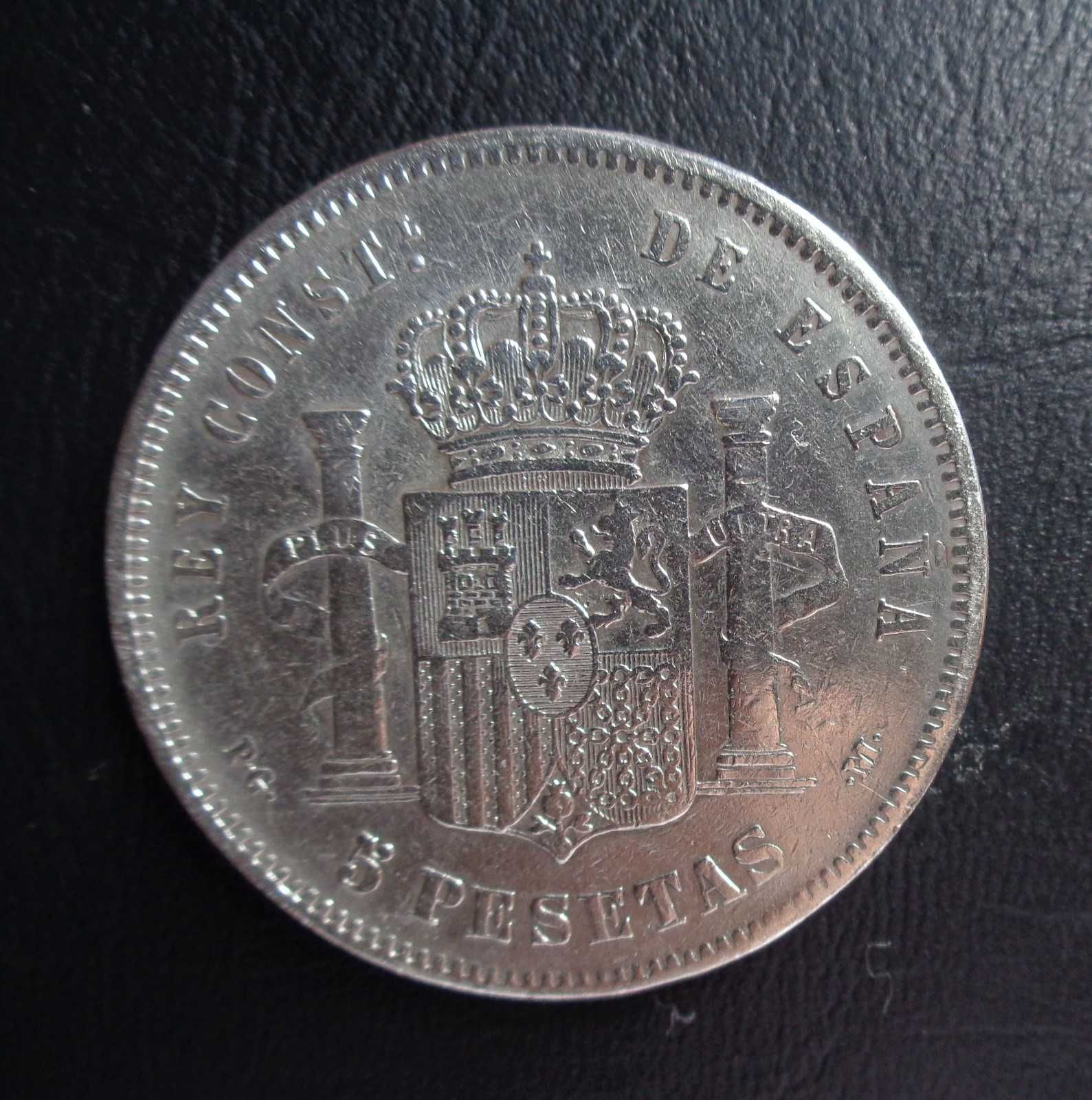 Espanha 5 Pesetas Prata 1892 Alfonso XIII