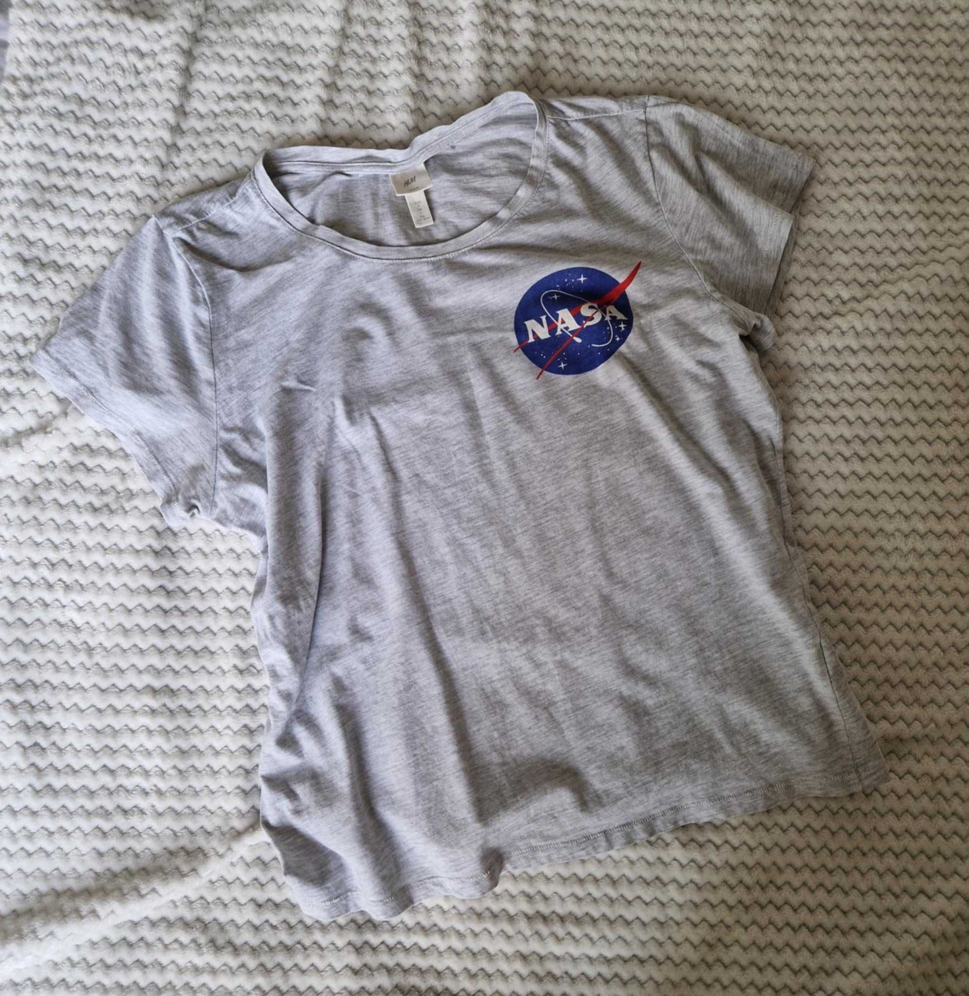 H&M luźna szara koszulka t-shirt damski z nadrukiem NASA M L
