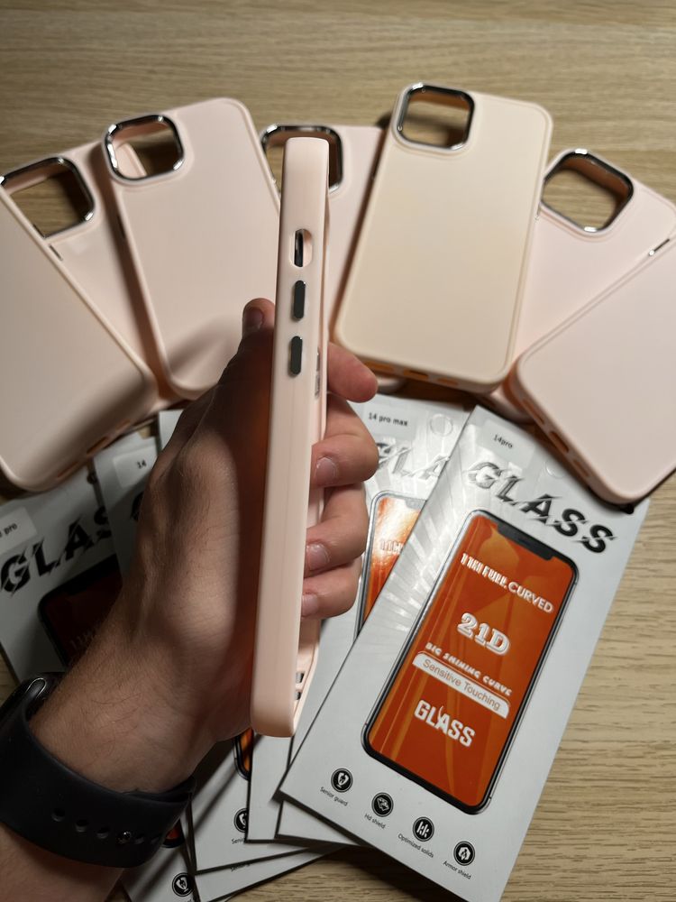 Pack Capa Rosa + Pelicula Ecra para iPhone 12/13/14/15 Pro Plus Max