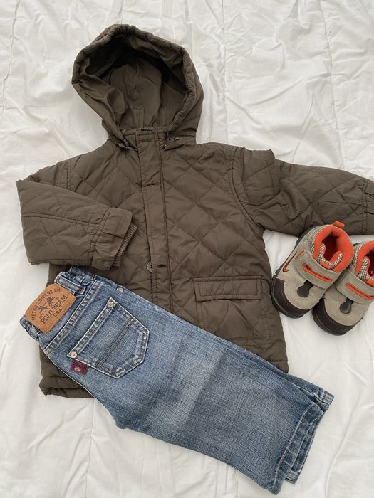 Conjunto menino 1-2 anos Parka, botas tenis, calcas