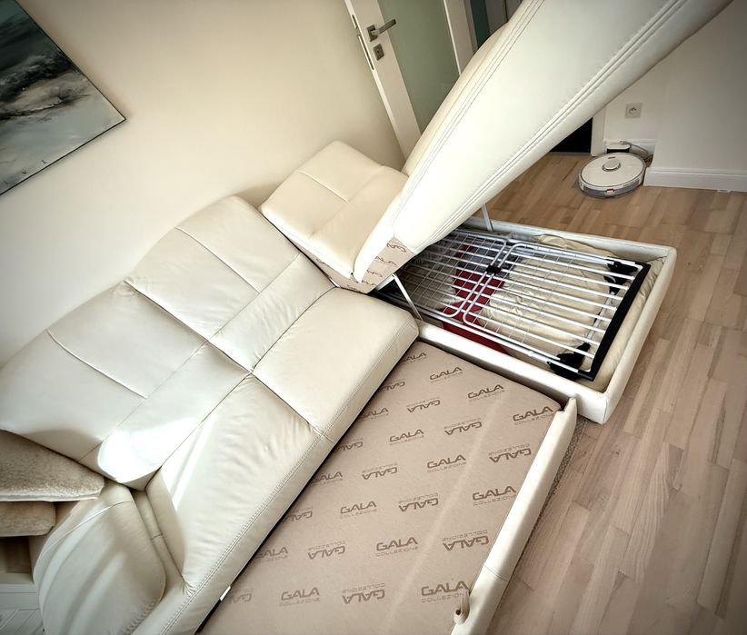 Narożnik sofa gala collezione skórzana kremowa jak nowa idealna kler