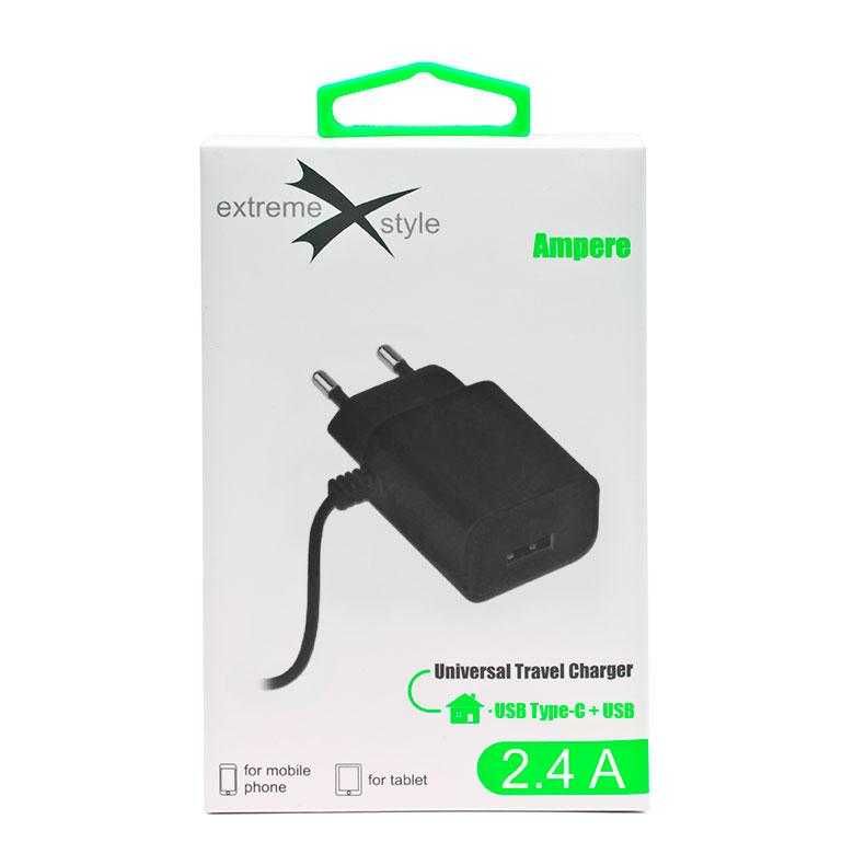 Ładowarka sieciowa do tel. USB Typ-C + USB - eXtreme® Ampere - 2.4A (2