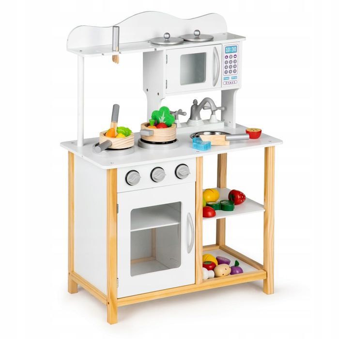 DREWNIANA kuchnia dla dzieci z piekarnikiem i mikrofalą + akcesoria
