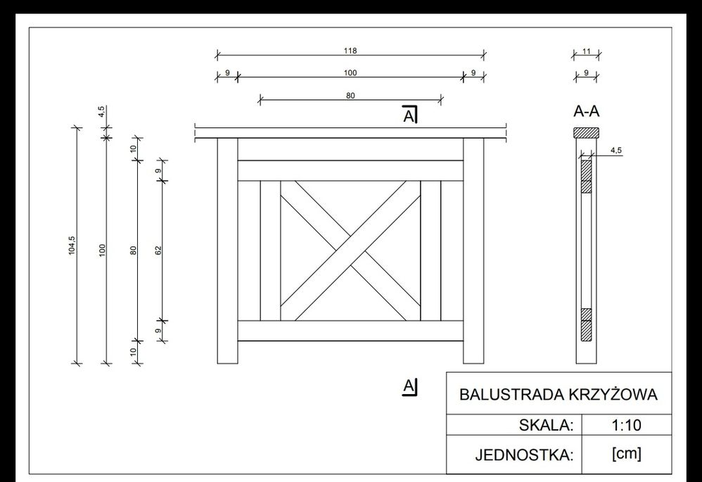 Balustrada barierka krzyżowa drewniana świerk / świerkowa