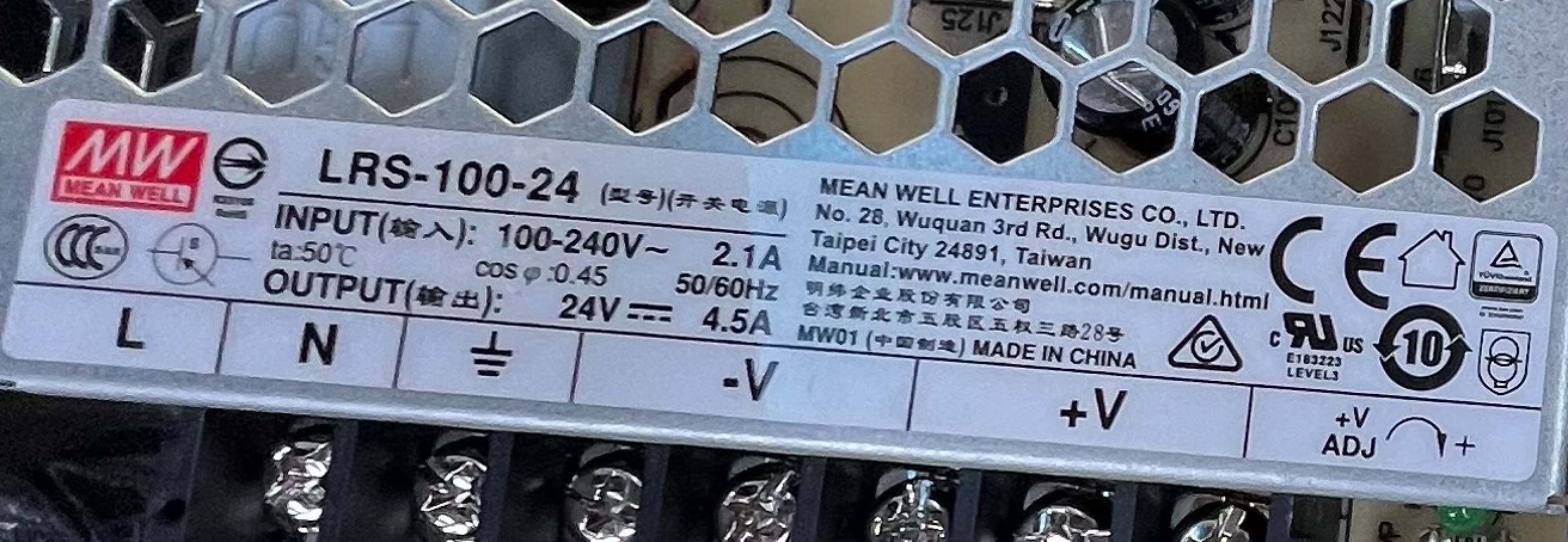 Блок живлення  MEAN WELL DC24V108W 4,5A IP20 (LRS-100-24) /NES-100-24