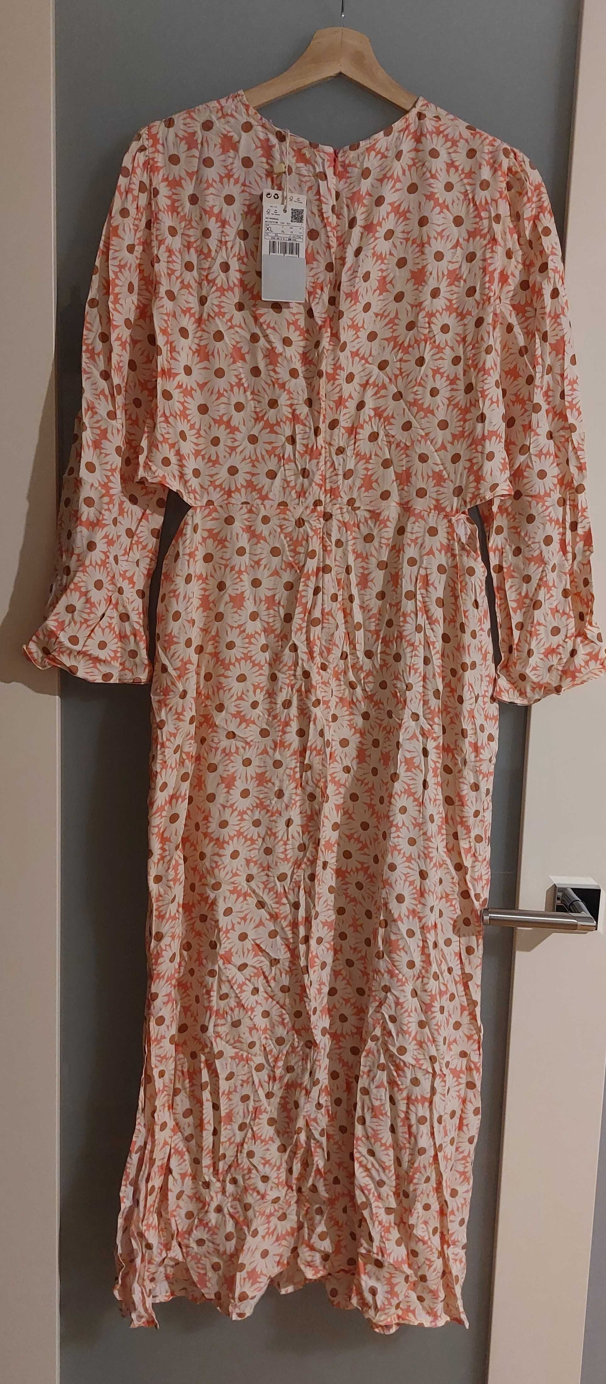 Sukienka letnia w drobne kwiatki z wycięciem w talii MANGO 42/XL