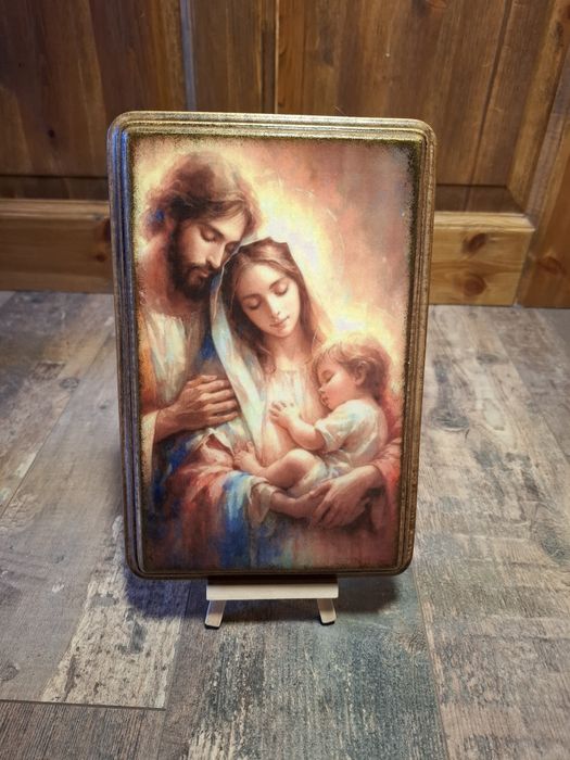 Obraz na ścianę ręcznie zdobiony na drewnie Święta Rodzina