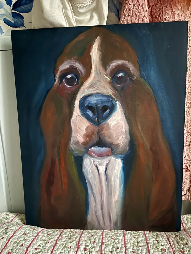 Duży obraz olejny piesek basset portret psa