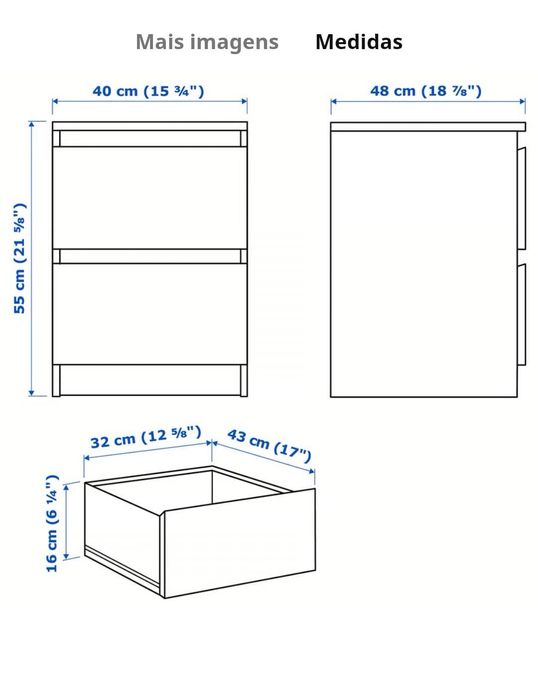 IKEA Cómoda Malm 2 Gavetas branco