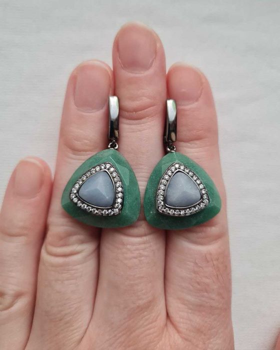 Коллекционные новые серьги зелёный авантюрин ангелит, серебро 925