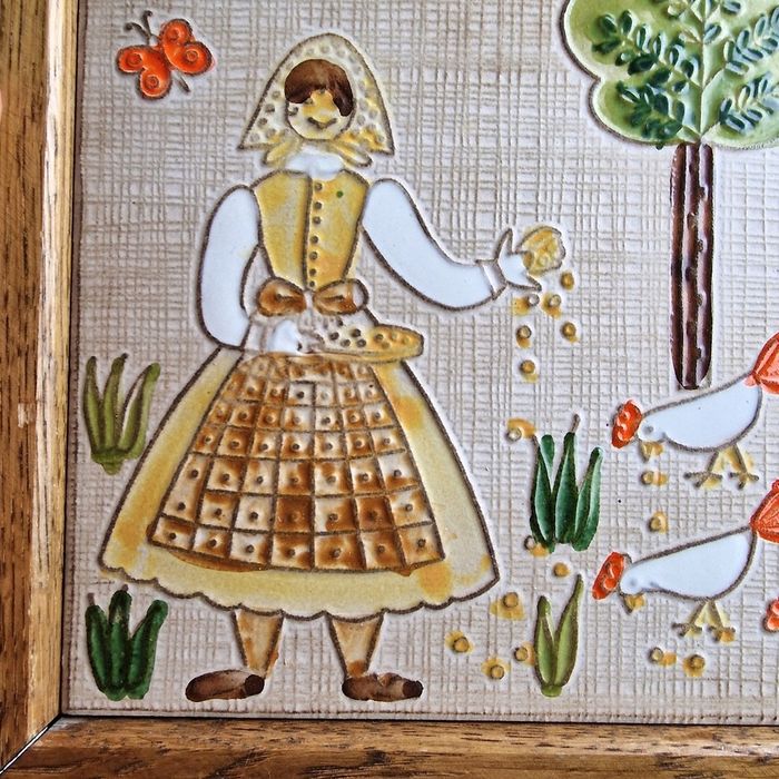 Płytka ceramiczna z terakoty z drewnianą ramą z lat 70-tych  WŁOCHY