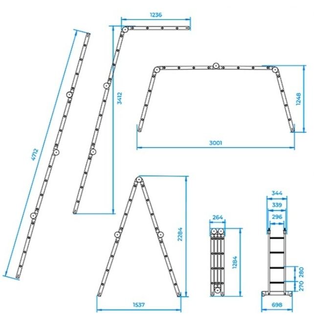 Лестница 4,7м Драбина Трансформер Алюминиевая 4×4 ступеней Новая