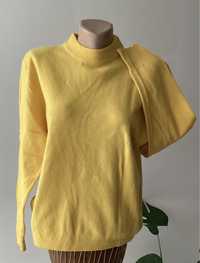 Swetr damski półgolf żółty, 100% wełny
